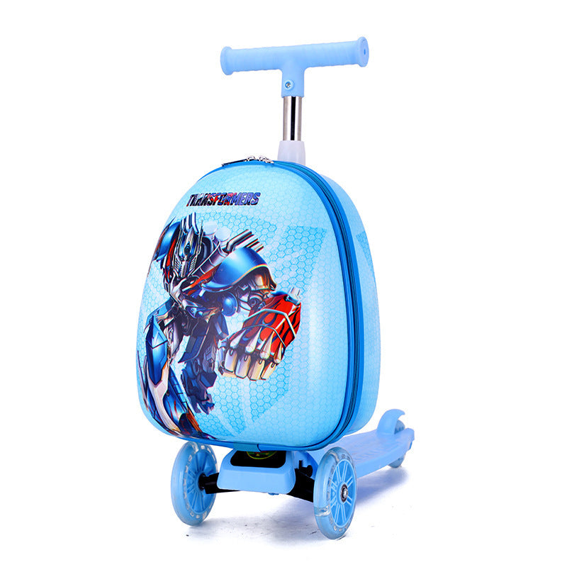 Children's Cute Cartoon Skateboard Trolley Case 16 Inch Eggshell Sliding Suitcase Riding Scooter Luggage Case