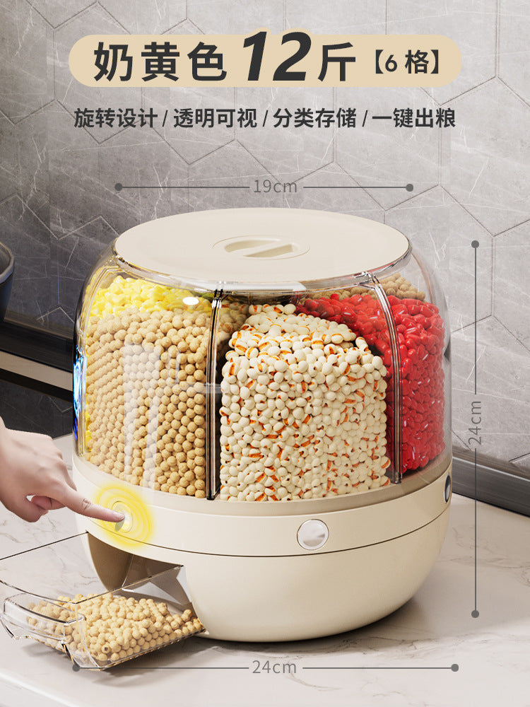 Grain Storage Box Rotating Partition Sealed Jar Food Grade Storage Transparent Storage Round Kitchen Rice Bucket