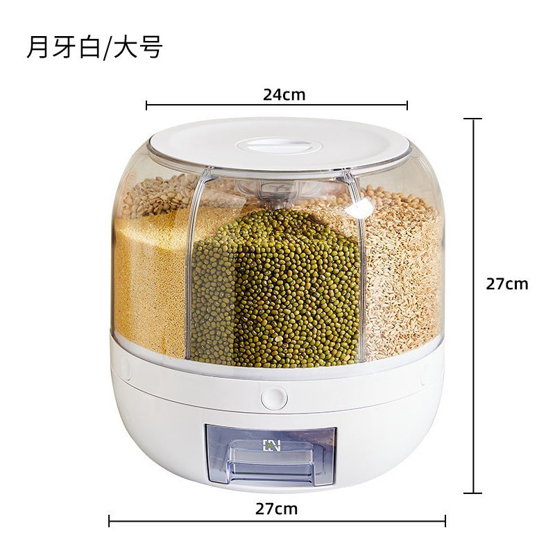 Grain Storage Box Rotating Partition Sealed Jar Food Grade Storage Transparent Storage Round Kitchen Rice Bucket