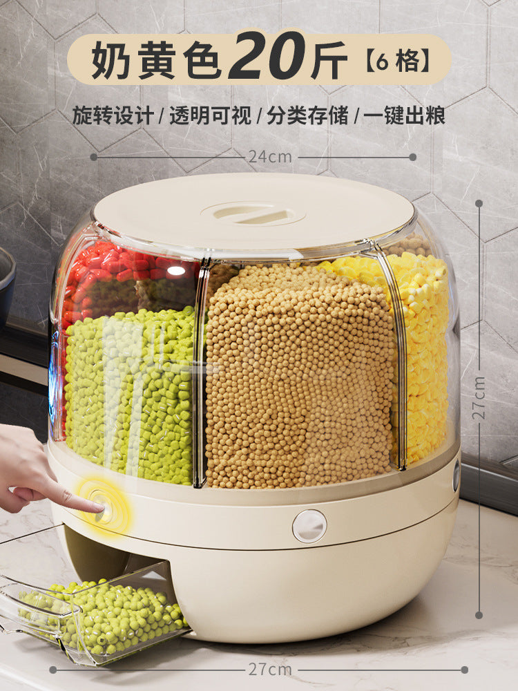 Grain Storage Box Rotating Partition Sealed Jar Food Grade Storage Transparent Storage Round Kitchen Rice Bucket