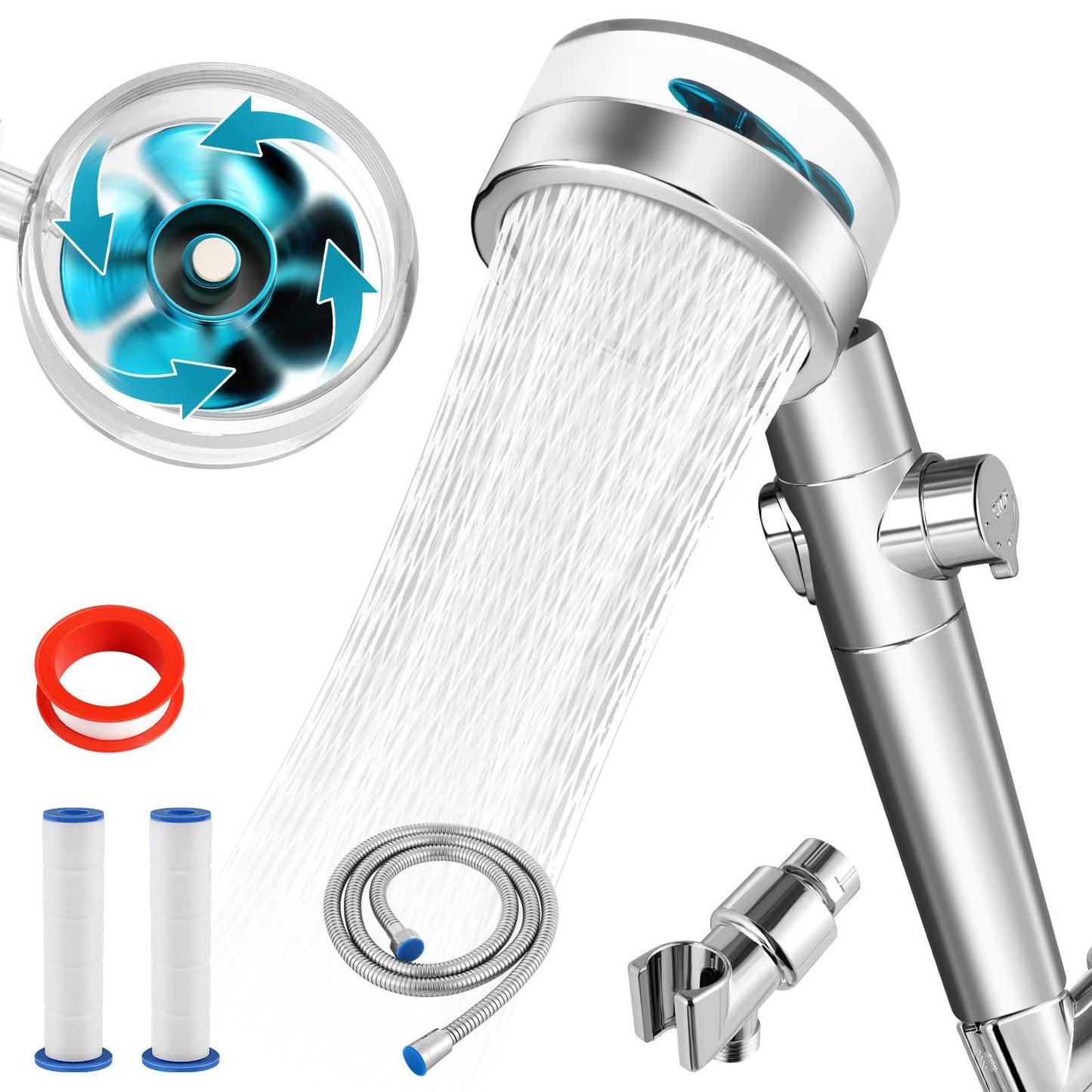 High Pressure Spa Shower Head Handheld Turbo Vortex Shower Head Propeller Water Jet Shower Head 360 Rotation