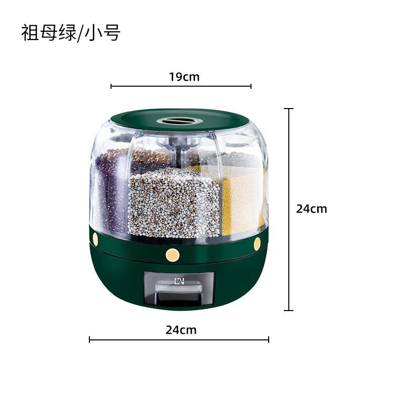 Grain Storage Box Rotating Partition Sealed Jar Food Grade Storage Transparent Storage Round Kitchen Rice Bucket