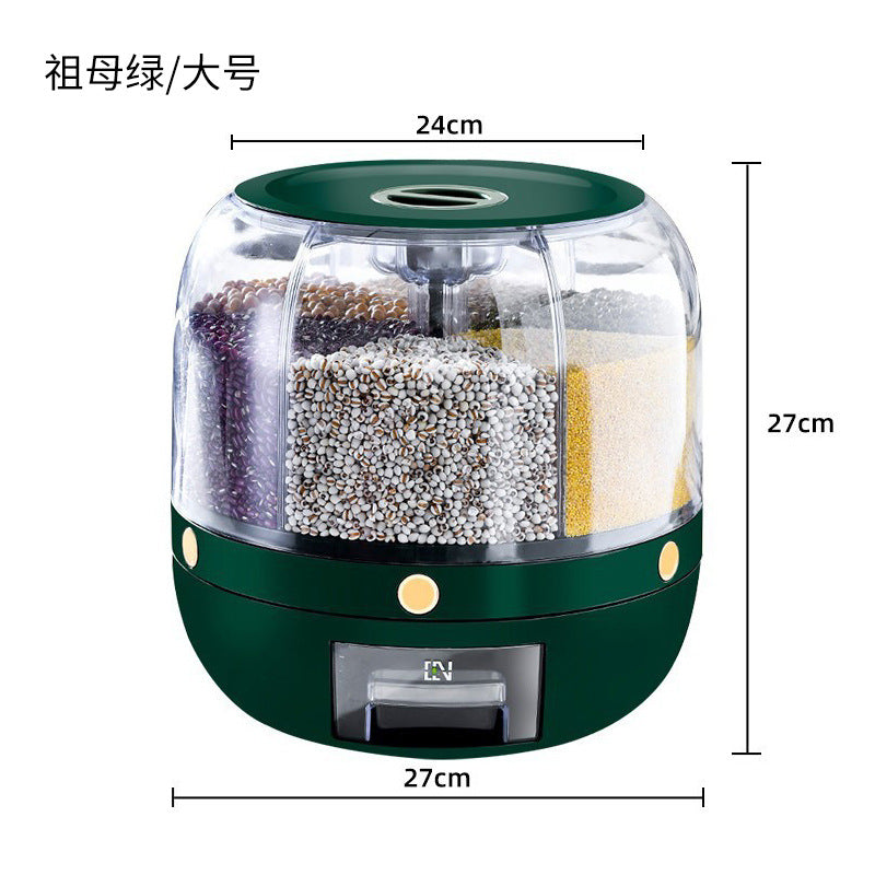 Grain Storage Box Rotating Partition Sealed Jar Food Grade Storage Transparent Storage Round Kitchen Rice Bucket