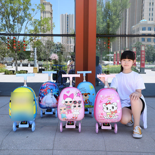 Children's Cute Cartoon Skateboard Trolley Case 16 Inch Eggshell Sliding Suitcase Riding Scooter Luggage Case