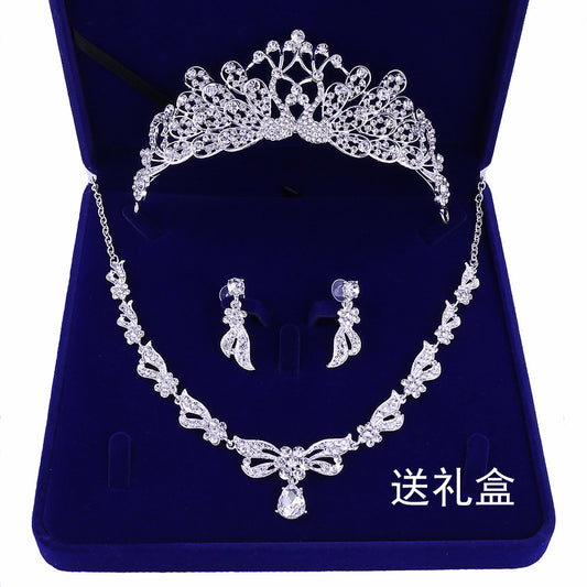 Earrings Bride Necklace Rhinestone Headdress Set Crown Wedding Accessories Jewelry Spot Batch